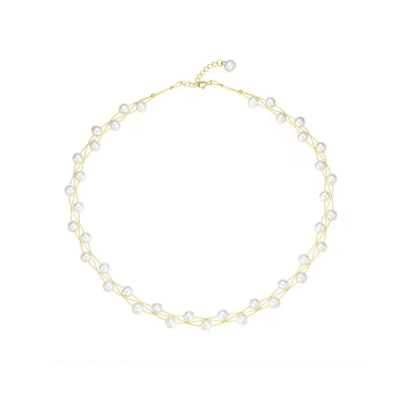 Three-layer shinning star pearl necklace