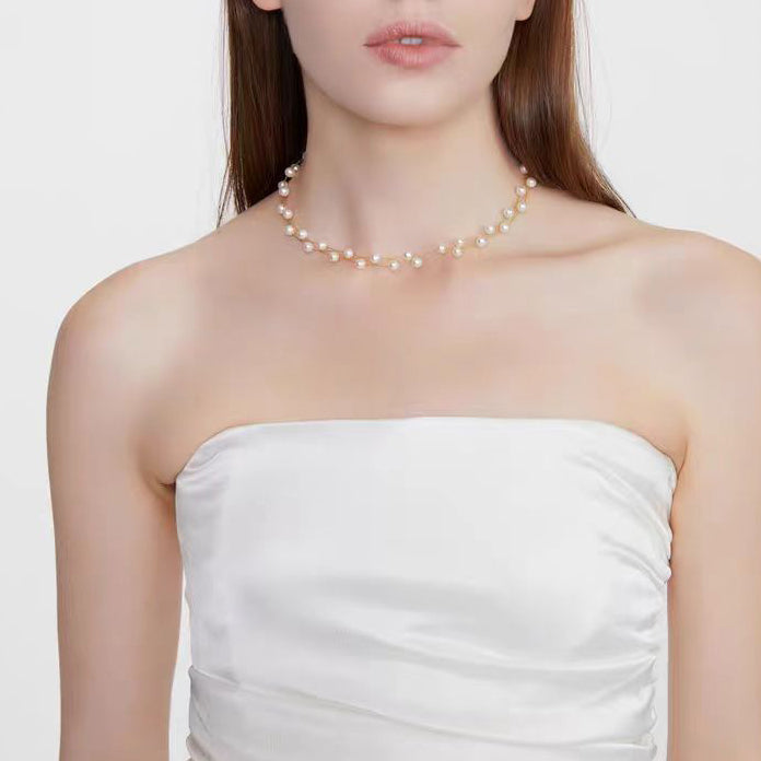 Three-layer shinning star pearl necklace