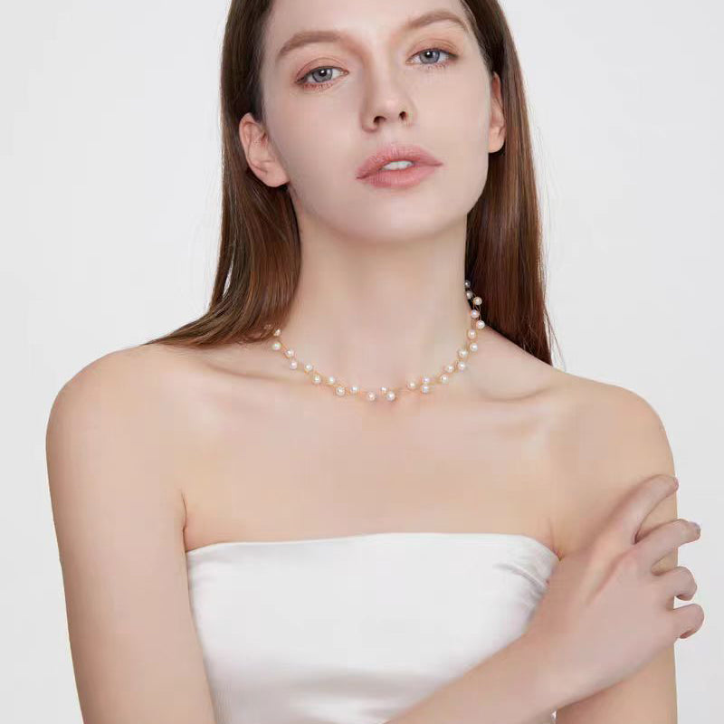 Three-layer shinning star pearl necklace