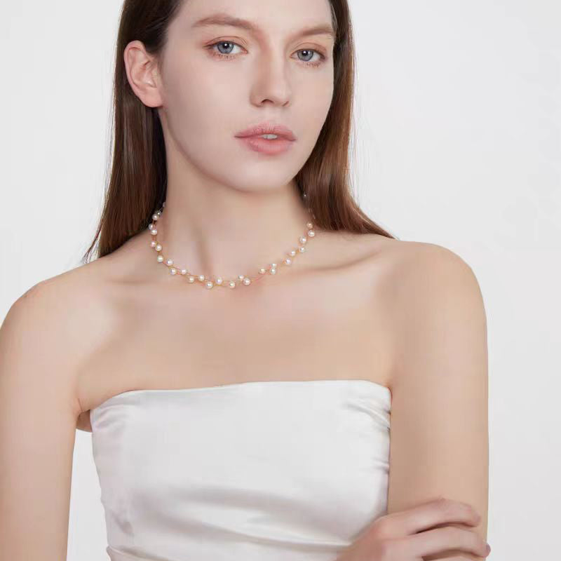 Three-layer shinning star pearl necklace